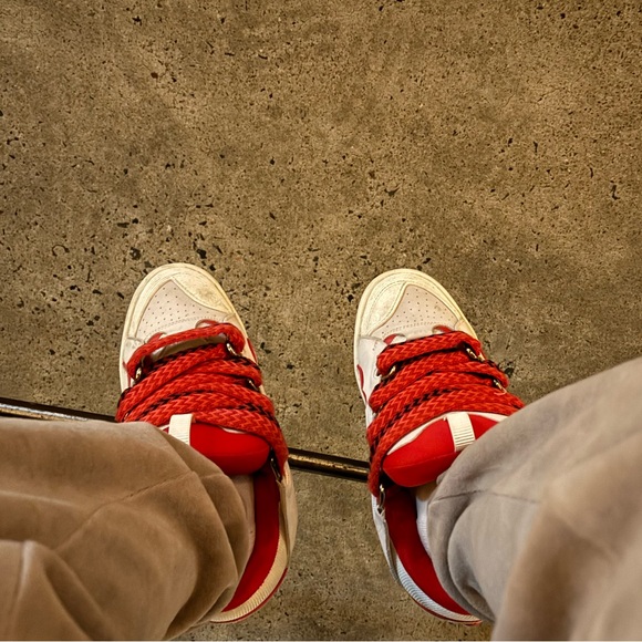 Red Lanvin Curb Panelled Sneakers Sz45 11-12 Men Fit 9-10 Women SSENSE Exclusive - Picture 6 of 12